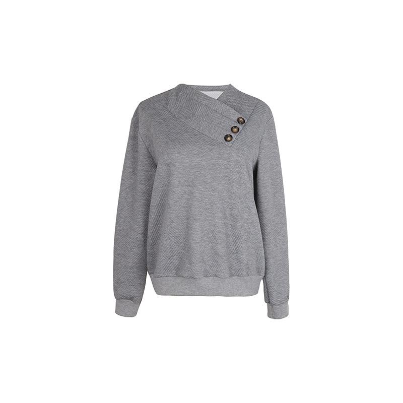 Damenbluse für Frühling und Herbst, bequem, lässig, einfarbig, Rundhalsausschnitt, Langarm