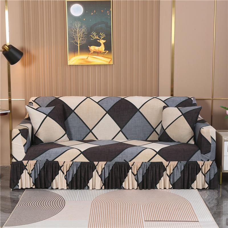 1/2/3/4 Seater Print Sofa Cover With Skirt Stretch Armchair Sofa Slipcover Elastic Chair Protector for Living Room