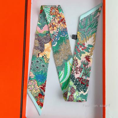 Koreański Styl Botaniczny Dżungla Koń Nadruk Bawełna Twill Jedwabny Szalik Damski Długi Pasek Wstążka Opaska na Włosy Krawat Akcesoria