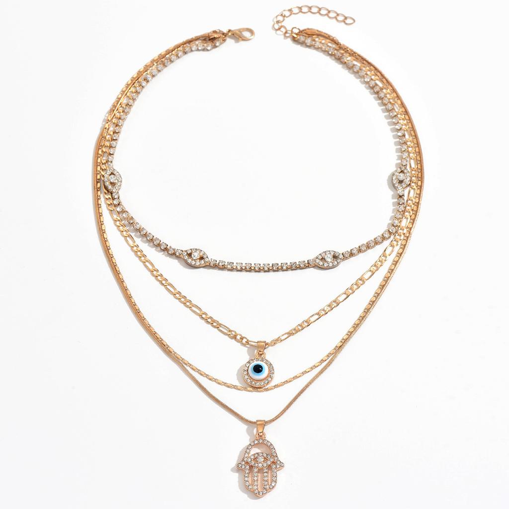 Hot-selling retro exaggerated design devil's eye pendant necklace fashionable multi-layer diamond ins collarbone chain