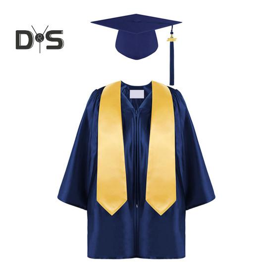 3 Pcs/Set Children Kindergarten Graduation Uniform with Tassel Hat And Shawl V Neck Calf Length Long Sleeve Zipper Closure Elementary Graduation Robe