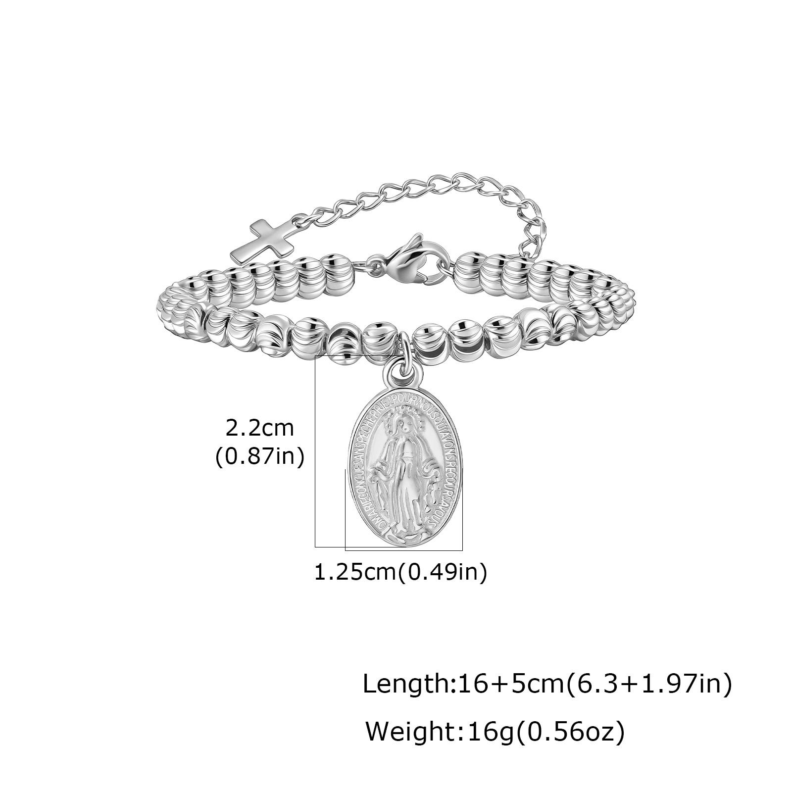 

Vnox Stainless Steel Full-Gloss Virgin Mary Tricolor Watermelon Beaded Bracelet for Women s, New Religious Bracelet Jewelry
