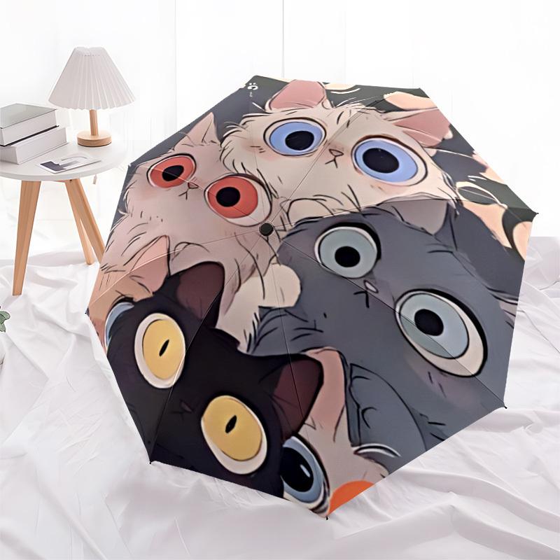 1pc Cats Fashionable Automatic Opening/Closing Folding Umbrella with 8 Bones, Windproof Portable, Daily Use035