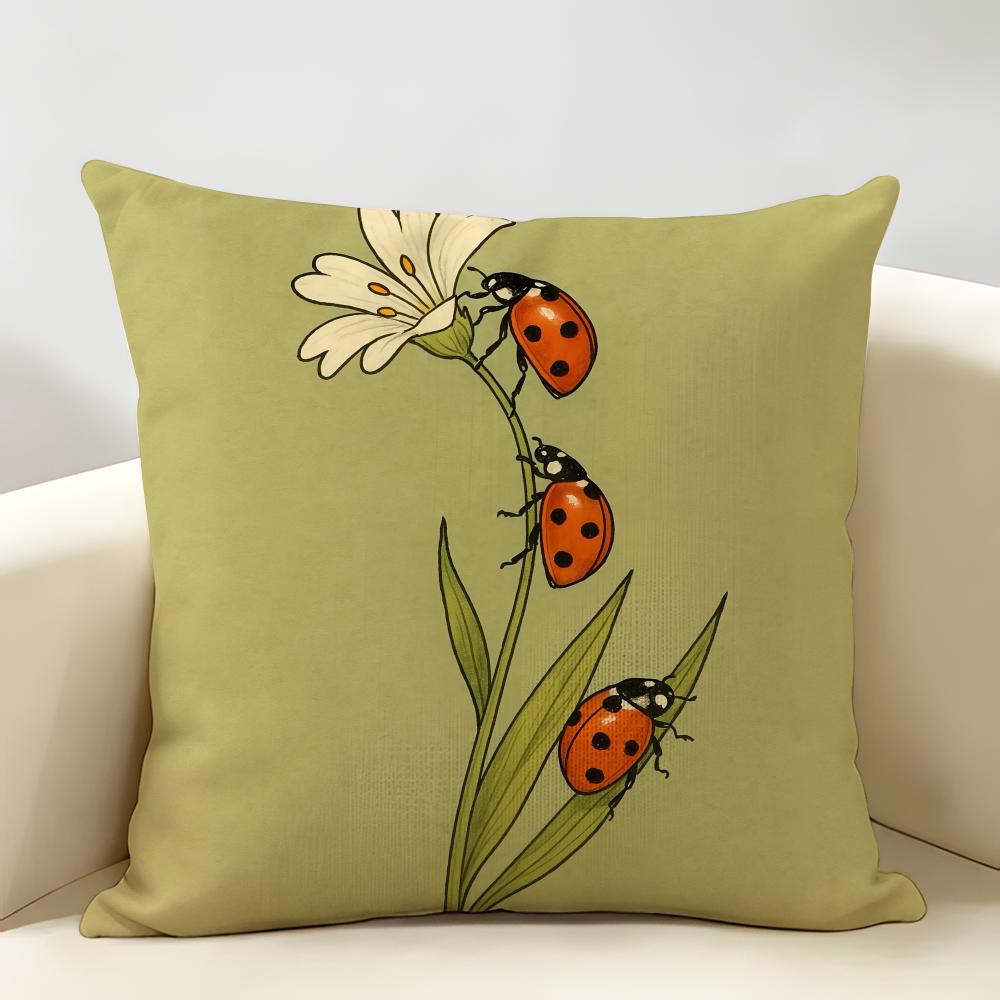 Cute Cartoon Ladybug Cushion Cover Durable Hypoallergenic Organic Linen Short Pillow Cover Washable