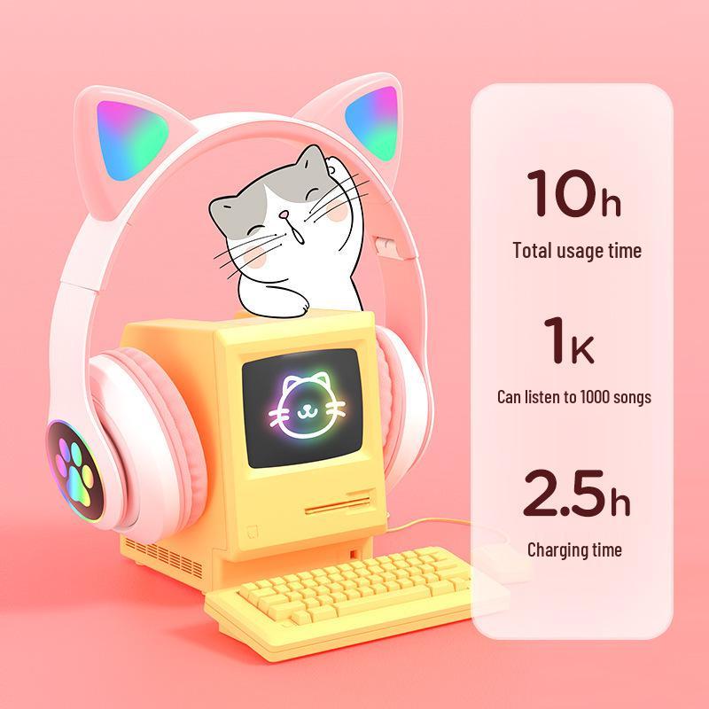 RGB Luminous Cat Ear & Paw Wireless Bluetooth Gaming Headset