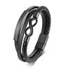 Mens Stainless Steel Infinity Symbol Braided Leather Bracelet Adjustable 19-23cm Fashion Geometric Cuff Jewelry