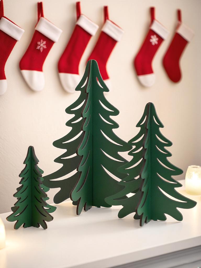 1pc Christmas Tabletop Decor Green Pine Trees Ornaments Bedroom Living Room Desktop Decorations for Home, Window Sill & Mantel