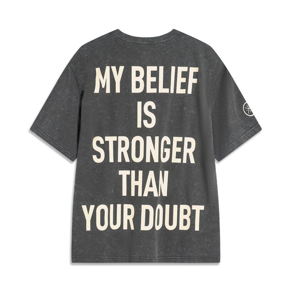 Li Ning Wade Series Character Letter Comfortable Versatile Breathable Short Sleeve T-Shirt Men T-Shirts Gray AHSU163-10