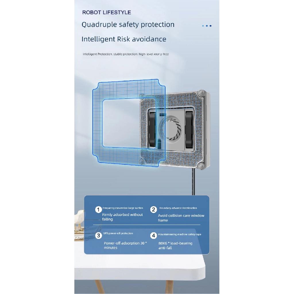 2026 Window Washer Robot Automatic Spray Water Robotic Glass Cleaner, 3200Pa Suction, Tuya APP Remote Control, Voice Prompt