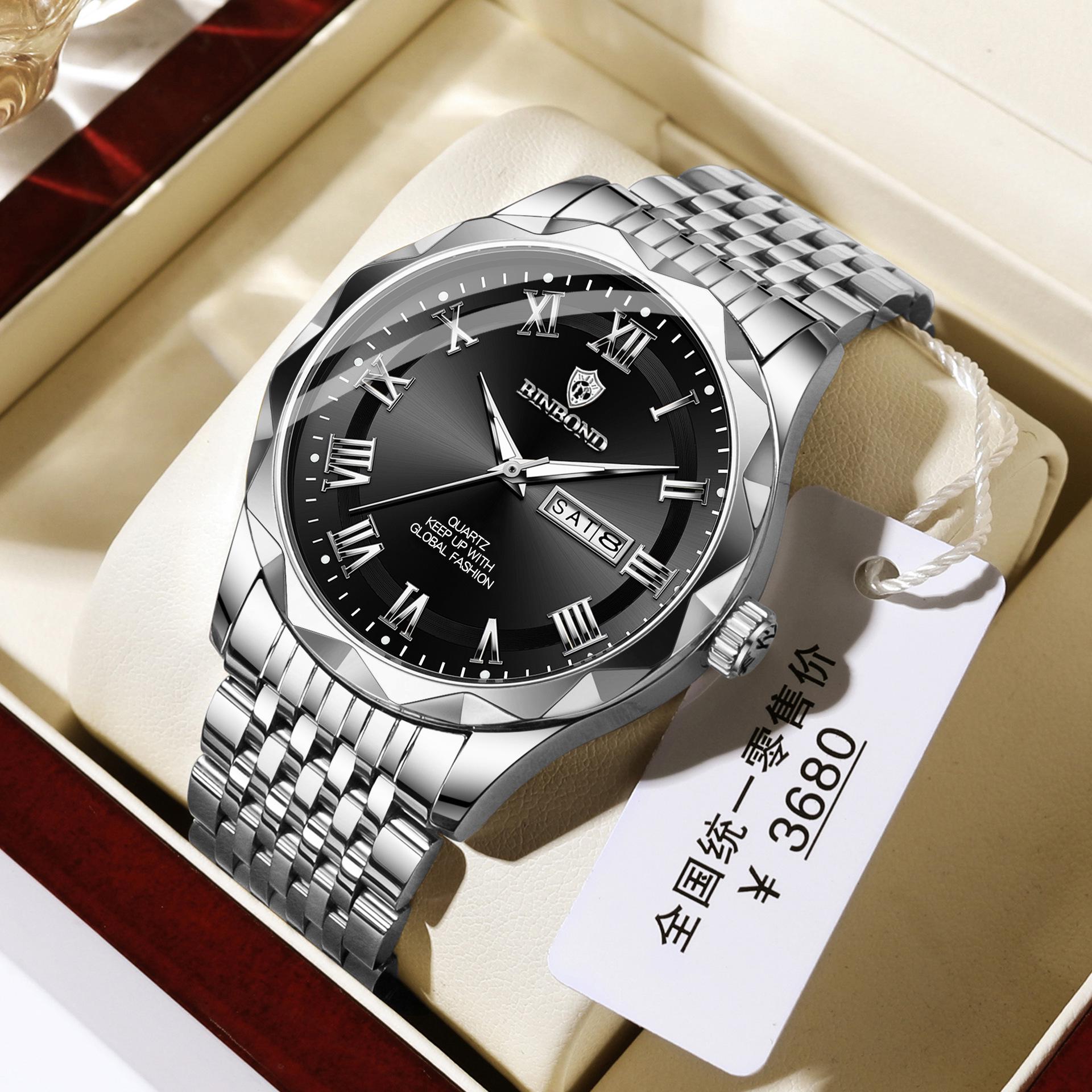 Bingbang Brand Men s Waterproof Quartz Watch with Double Calendar