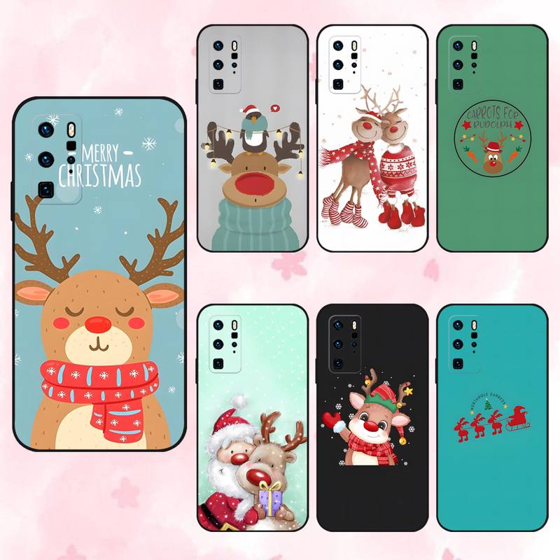 

Christmas Kawaii Elk Greets Sticker Phone Case For OPPO Find X5 X3 X2 A93 Reno 4 Pro A75 A94 A74 A72 A53 A52 Soft Case