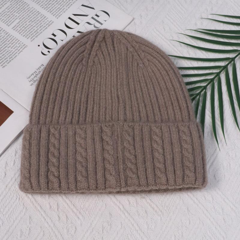 Angola rabbit fur warm solid color light board autumn and winter versatile candy color vertical stripe knitted hat women