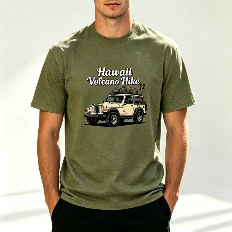 Hawaii Volcano Hike T Shirt Off Road Adventure Graphic Tee Retro Sunset Mountain Outdoor Cotton Short Sleeve for Unisex