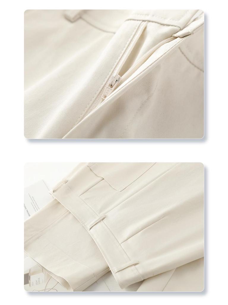 Women's Beige Tencel Cotton High Waist Wide Leg Pants - Slimming Petite Nine-Point for Spring and Autumn 2025