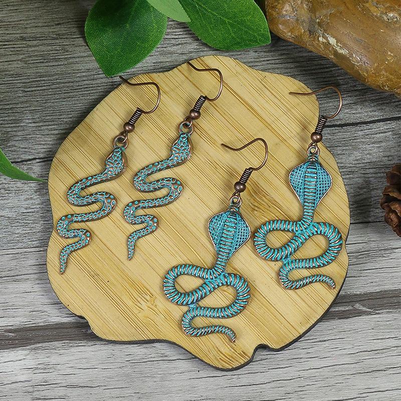 2 Pairs Ethnic Retro Vintage Snake Dangle Earrings Set For Women Long Punk Antique Bronze Gold Silver Color Tribe Drop Earrings
