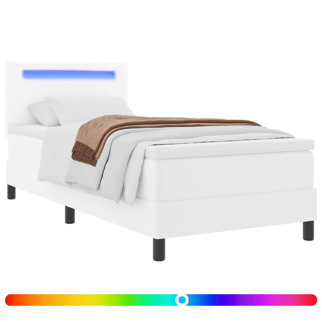 Boxspring Bed with Mattress White 90 x 190 cm Faux Leather