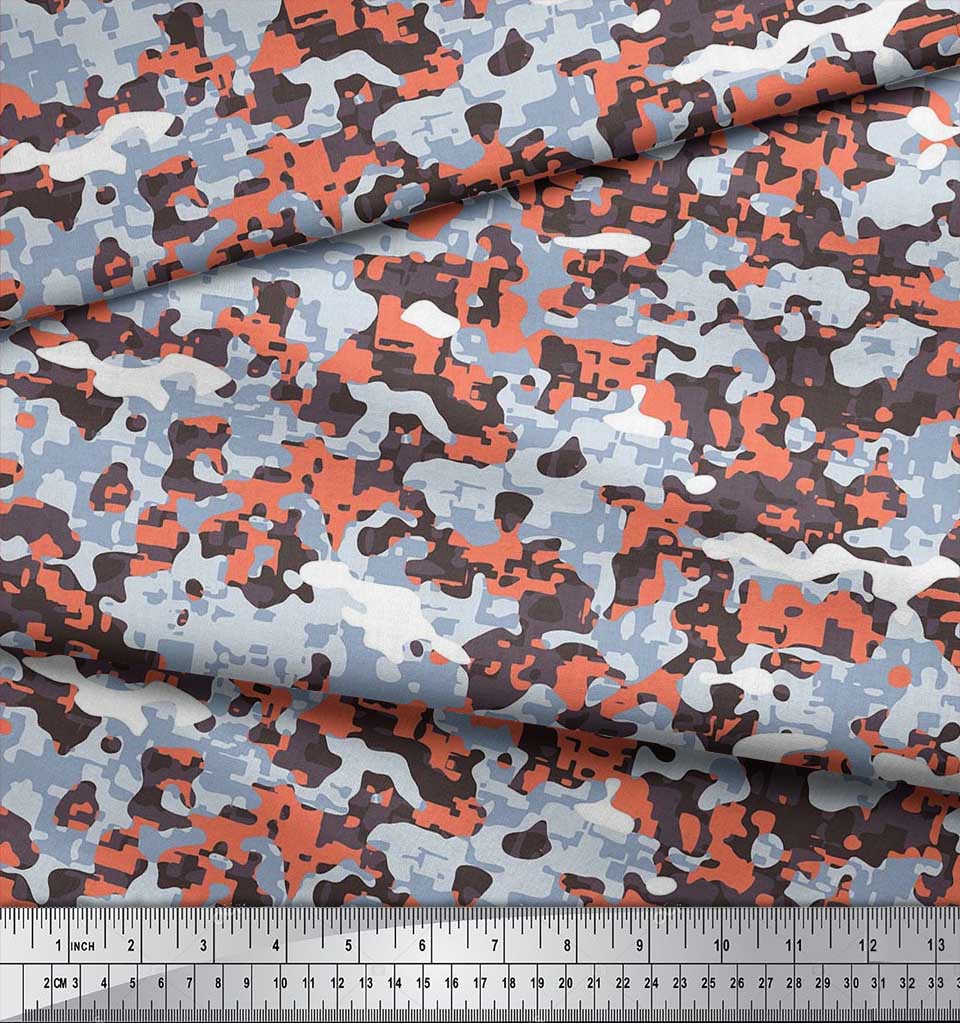 Soimoi Japan Crepe Satin Fabric Two Tone With White Camouflage Print Fabric by the metre 42 Inch