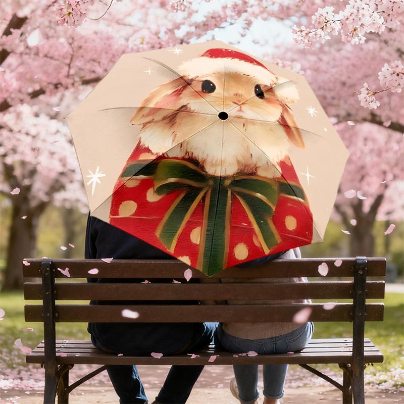 Christmas Bunny Gift Umbrella: A Festive, Auto-Opening Protection for Outdoor Adventures and Travel Essentials 024