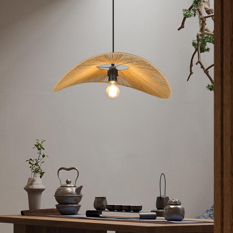 Bamboo Rattan Pendant Lamp - Asian Tea Room & Stairway Lighting 