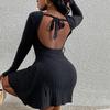 Women's Simple Sexy Style Dress Autumn and Winter Backless Design High Waist Long Sleeve Short Skirt