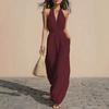 Women Halter Neck Sleeveless Wide Leg Jumpsuit Solid Color Casual Loose Fit Playsuit