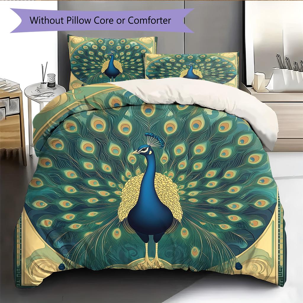 Peacock Displaying Its Tail Pattern Bedding Quilt Set Quilt Cover Pillowcase Home Decoration Gift (1 * Duvet Cover + 2 * Pillowcase, Without Core)