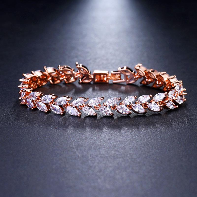 Elegant Leaf Bracelet with Diamond Accents - Zircon Women's Jewelry, European & American Fashion Style