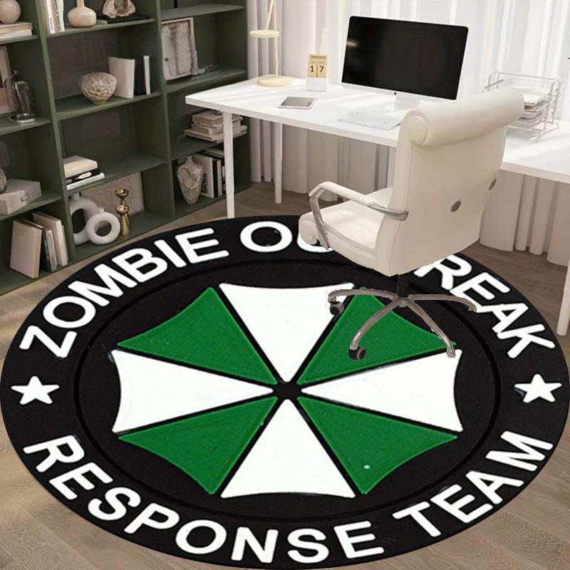 1pc Zombie Outbreak Response Team Round Rug - Home Office Outdoor Circular Carpet Gift Decorative Mat with Green and White Umbrella DesignRC2814