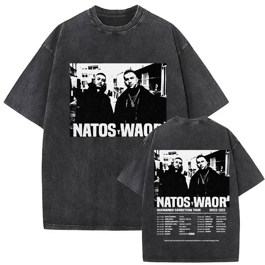 Vintage Washed NATOS WAOR 13 Logo Album T Shirt Hip Hop Rap Gothic Clothing T-shirt Men Women High Quality Short Sleeve T Shirts