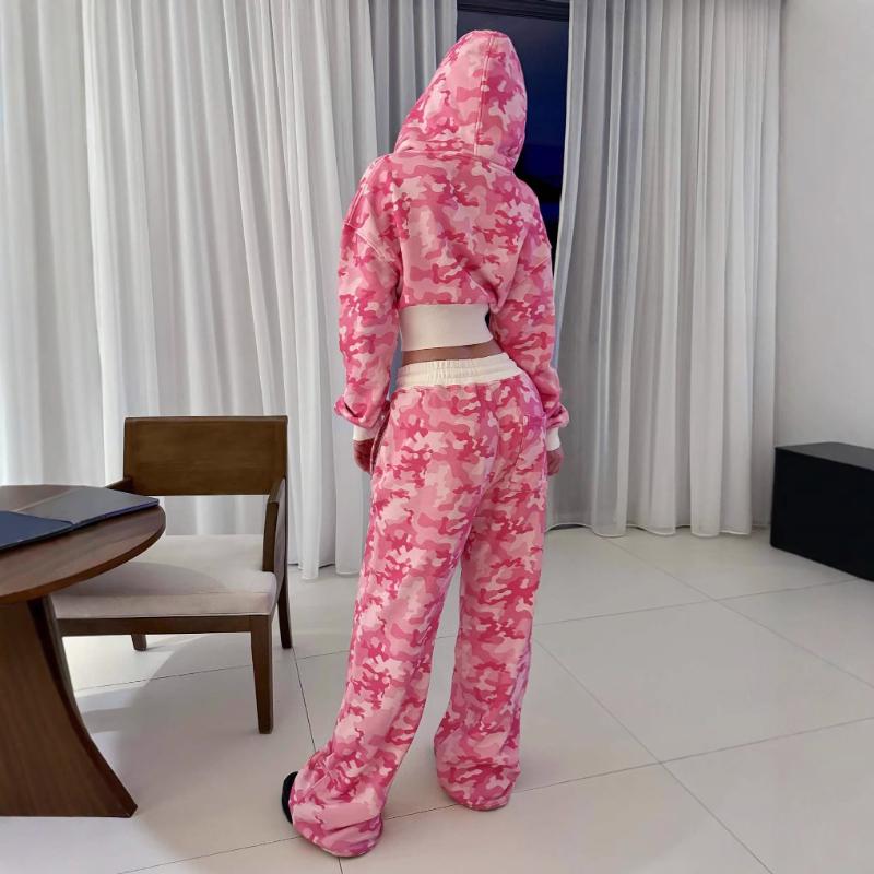 Camouflage Sports Two Piece Sets Womens Outifits Street Hip-hop Female Y2k Pants Set Slim Hoodie Casual Loose Sports Pants Suit