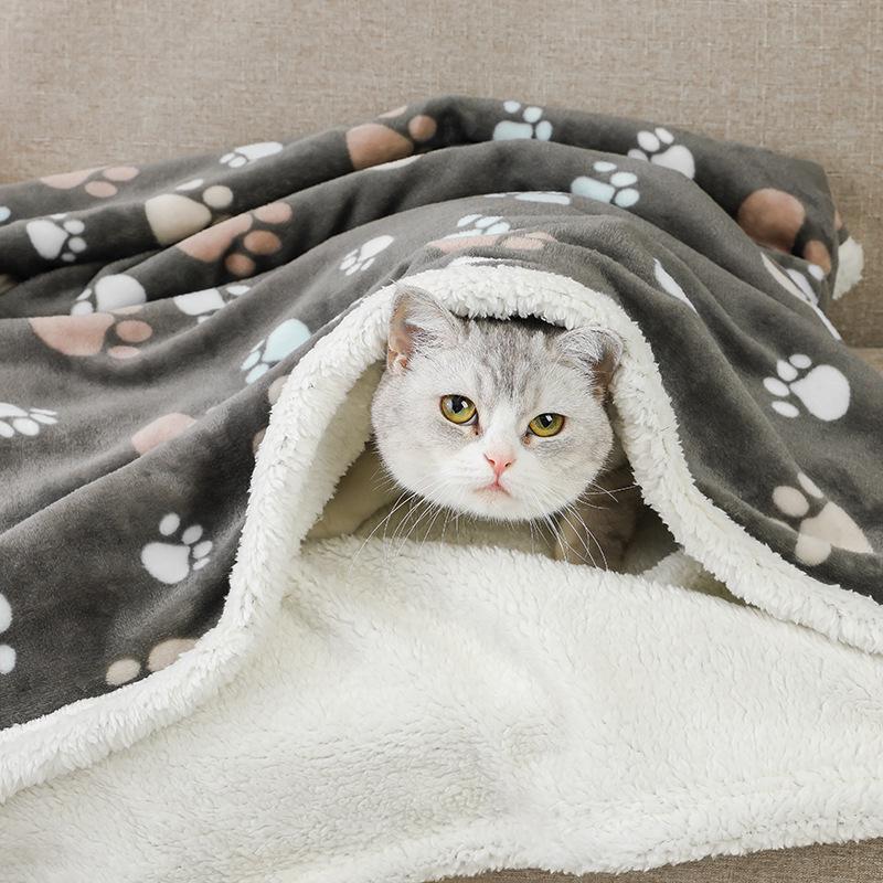 Flannel Sherpa Thickened Double-Layer Pet Blanket and Dog Bed Mat