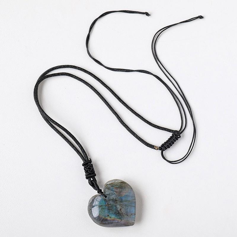 Natural Rhodochrosite Heart Pendant Necklace - Grey Moonlight Stone Heart-shaped Heart-shaped Energy Stone Crystal Artwork