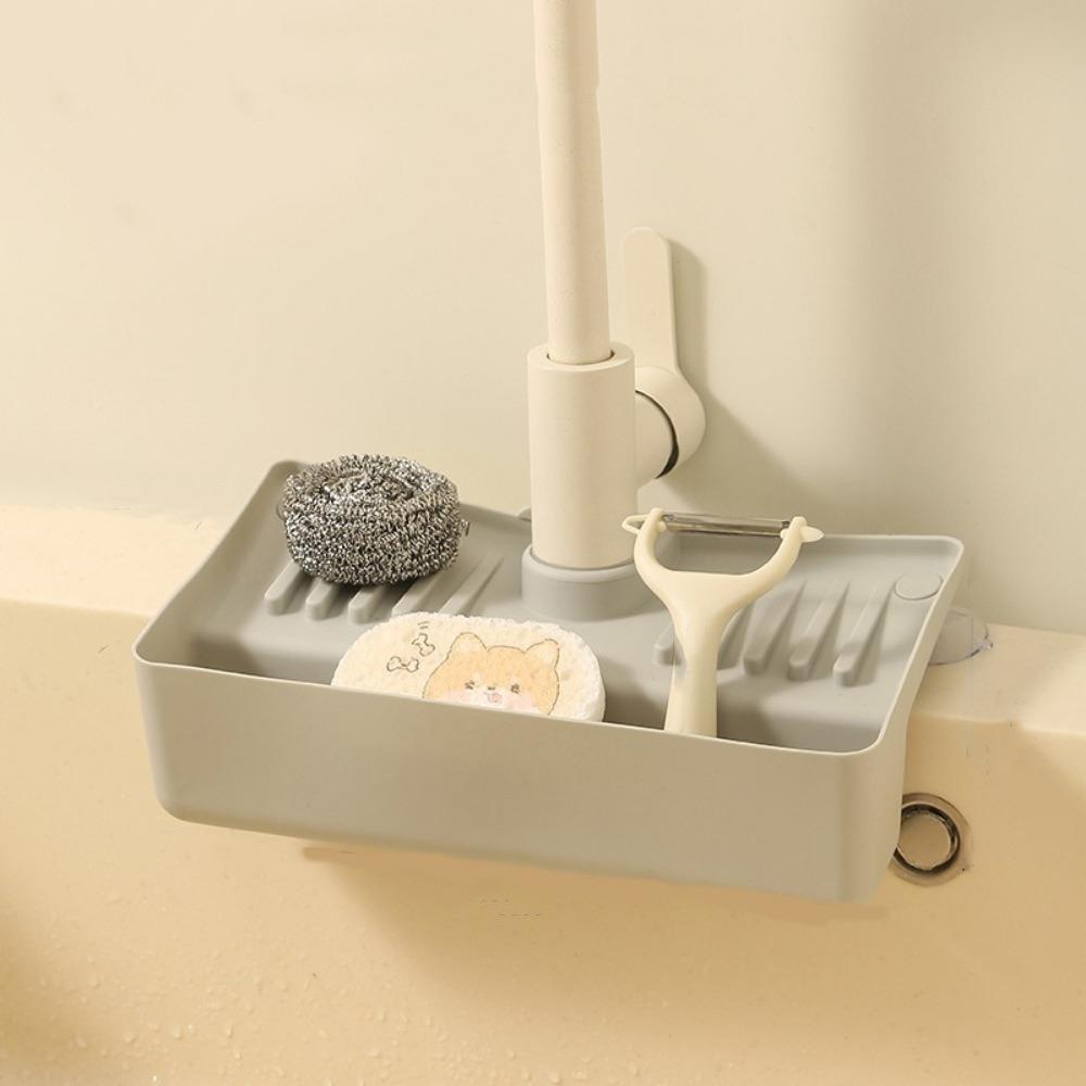 Anti Slip Faucet Drain Storage Rack Cleaning Brush Storage Holder  Rag Steel Wool серый