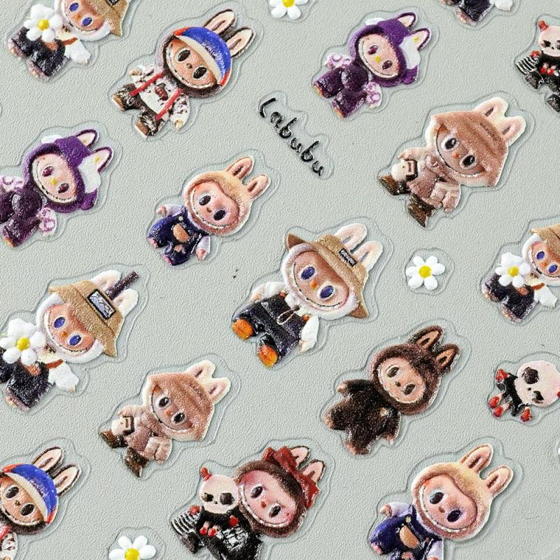 Søte Tegneserie 5D Labubu Negleklistremerker Kunstdekorasjon Kawaii Selvklebende Negledekor Dekaler Kunstklistremerker Neglemanikyr Tilbehør