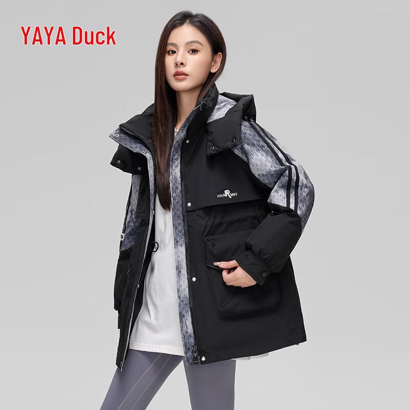 

Женский пуховик YAYA 2024 средней длины с капюшоном и принтом S