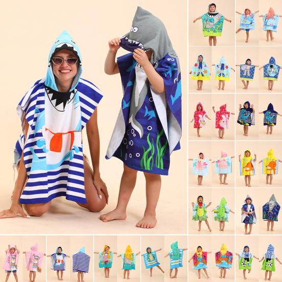 Kids Hooded Towel Cute Cartoon Bathrobe Exquisite Pattern Highly Absorbent Friendly To Skin Foldable Toddler Bathrobe