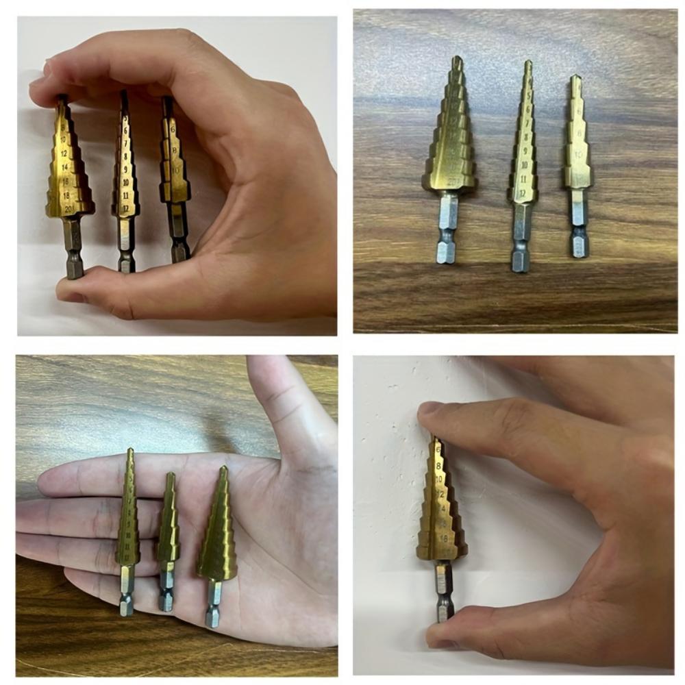 Sada stupňovitých vrtáků do plechu z HSS oceli s titanovým povlakem, (2mm-7.0mm) pro dřevo a kov - odolné, všestranné, efektivní, stupňovité vrtáky