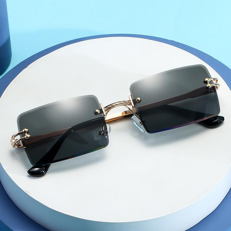 17351 Square Trimmed Sunglasses For Women, European And American Fashion For Rimless Glasses, Personalized Street Sunglasses