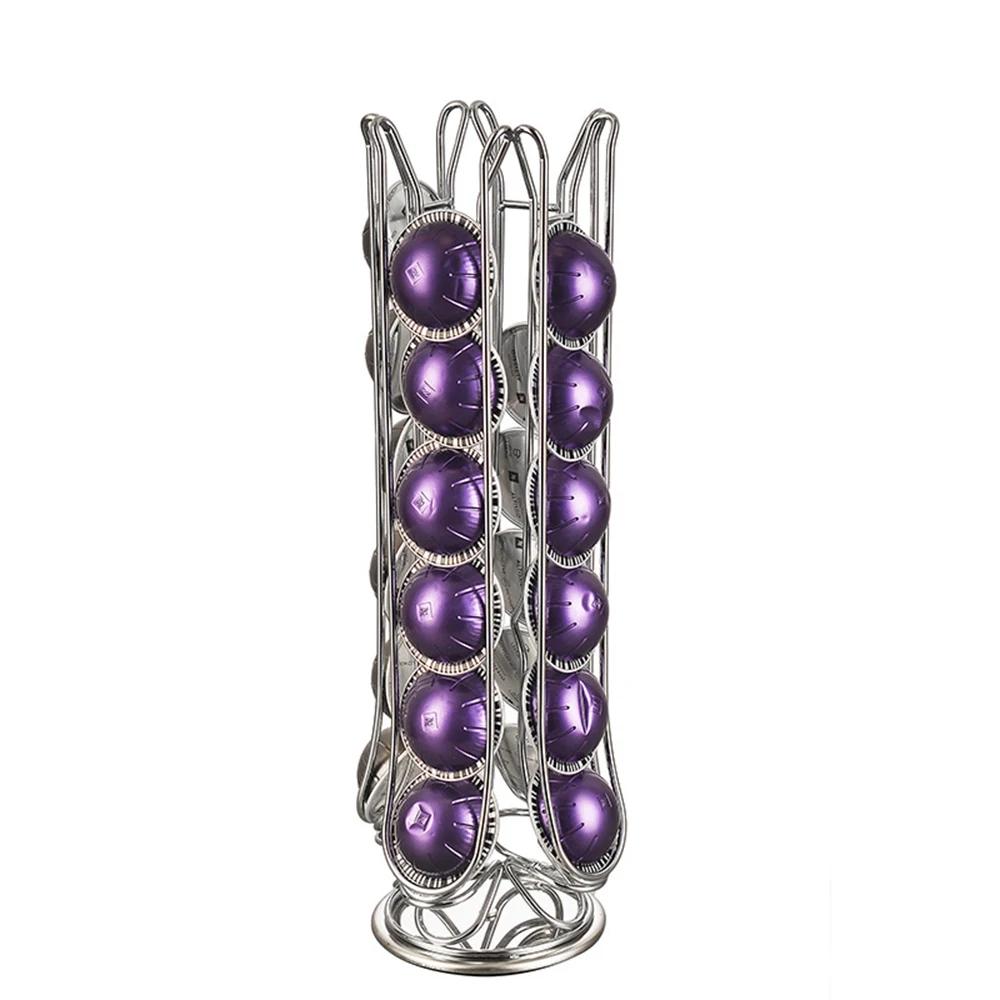 

Держатель для кофейных капсул, вращающийся держатель для кофейных капсул, металлическая подставка для хранения 24 чашек, органайзер, стойка для кухонных принадлежностей