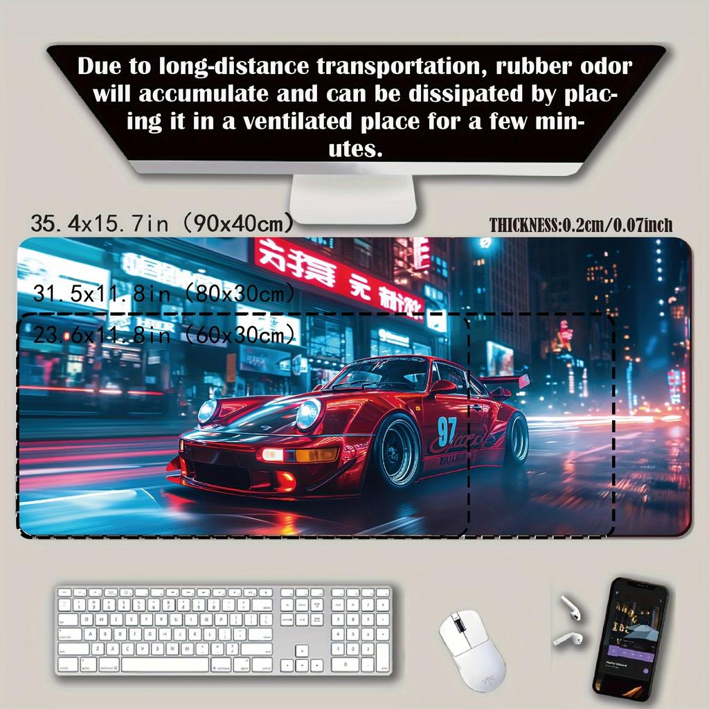 Großes Rotes Sportwagen Gaming-Mauspad Rutschfeste Genähte Kante Home Office und Arbeitsplatz Schreibtischzubehör Gaming Gamer Computertischmatte