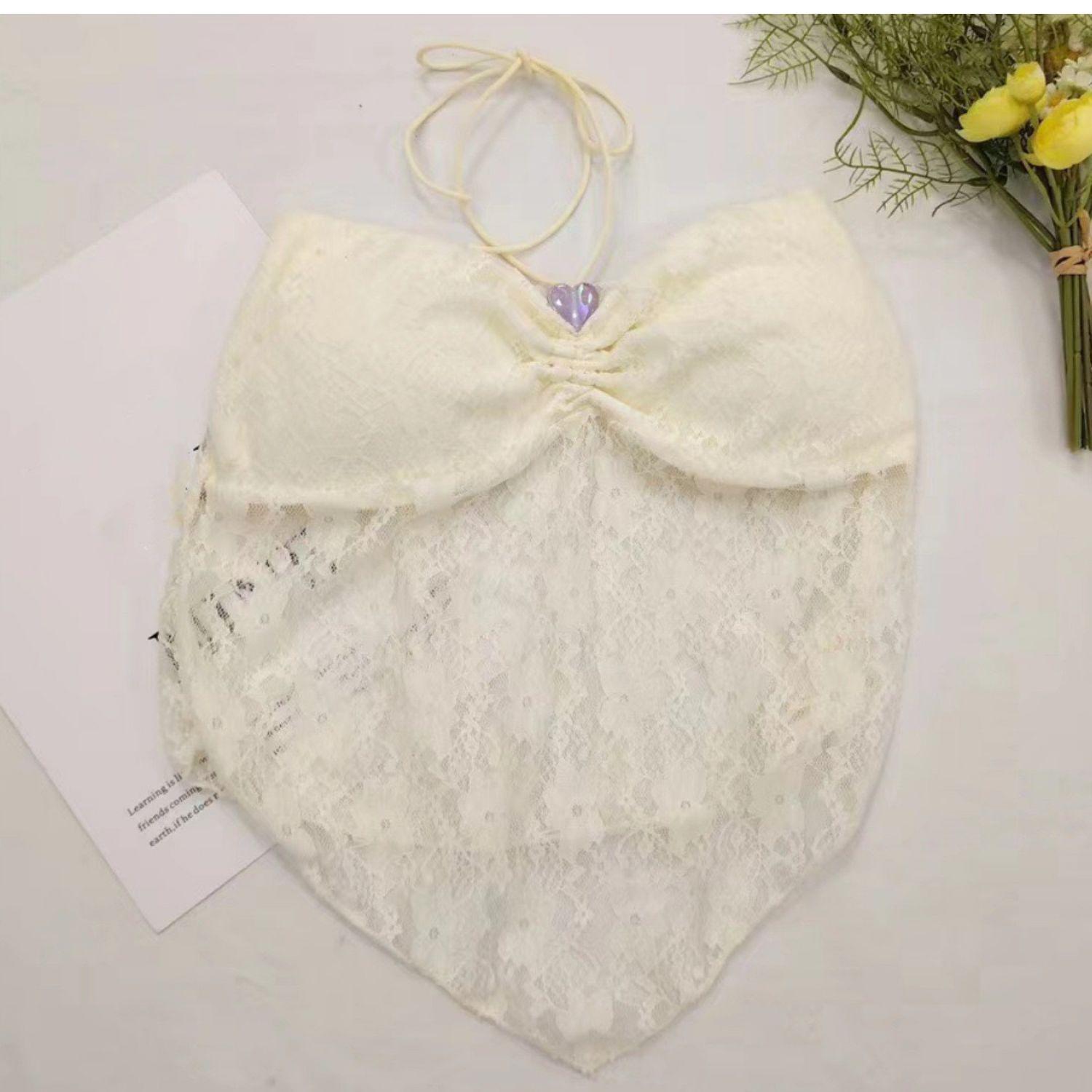 

Ажурный топ-халтер - Сексуальный летний топ без бретелей для женщин One size (under 125 lbs recommended) абрикосовый