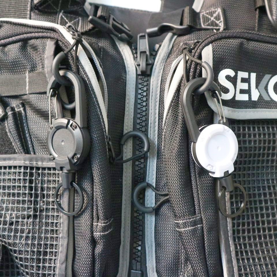 [YFFSFDC] Key Back Reel Keychain with Carabiner, Reel Strap, Metal Wire, Durable, Maximum Telescoping 60cm, Flexible, Prevents Loss, Perfect for