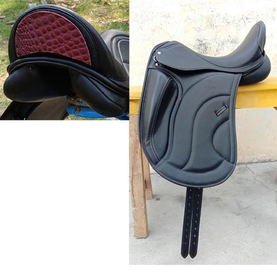 Leather Dressage Monoflap Saddle with Changeable Gullets – Elegant Cantle Design 16 Inch чёрный