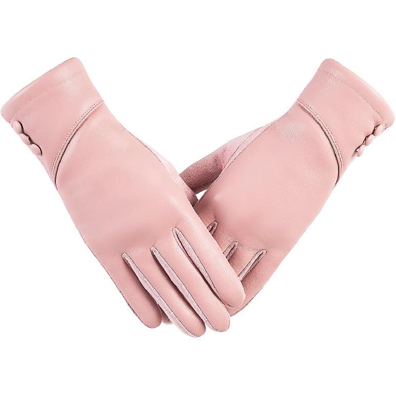 Winter Leather Gloves Women, Warm Wool Lining Touchscreen Texting