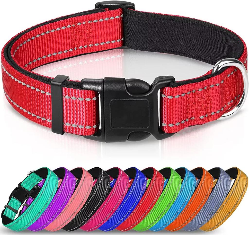 Reflective Dog Collar,Soft Neoprene Padded Breathable Nylon Pet Collar Adjustable for Medium Large Dogs, Neck 25-60 Centimeter