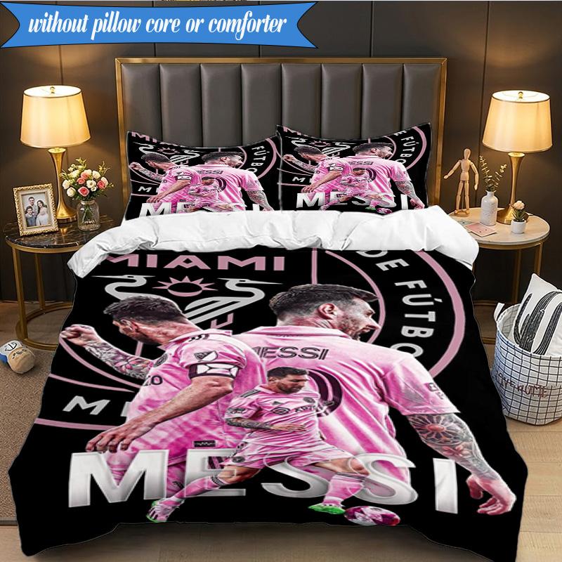 Messi's Pink 3pcs Bedding,Including 1pc Duvet Cover And 2pcs Pillowcases Perfect for Christmas,Ideal for Bedroom, Dormitory
