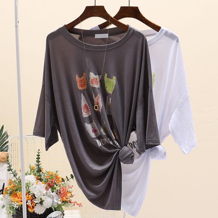 Summer Sexy Perspective Short Sleeved Plus Size T-shirt for Women Thin Sunscreen Cover T Shirts Casual Oversized Funny Print White Y2k Tops Streetwear