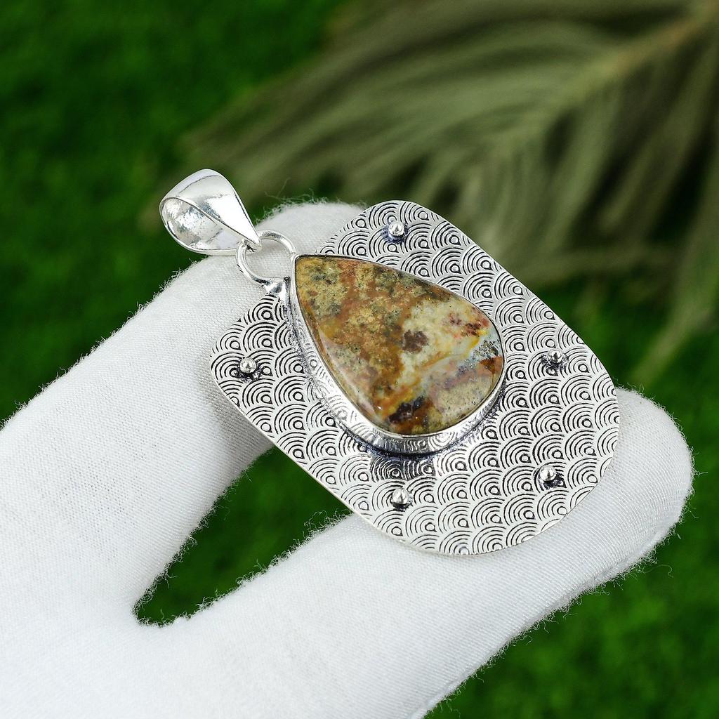 Gift For Women Pendant 925 Sterling Silver Natural Polychrome Jasper Gemstone