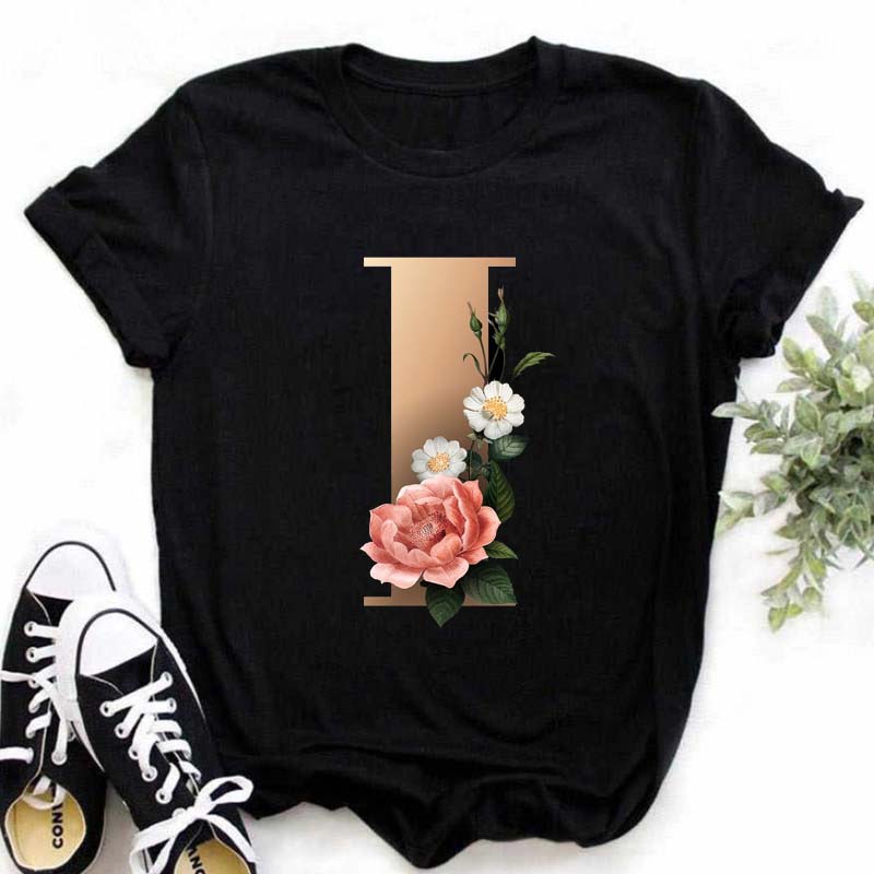 A B C D E English Alphabet  3D Print T Shirt Women New Summer Couples Lovers Harajuku Casual Black Tops Tshirts