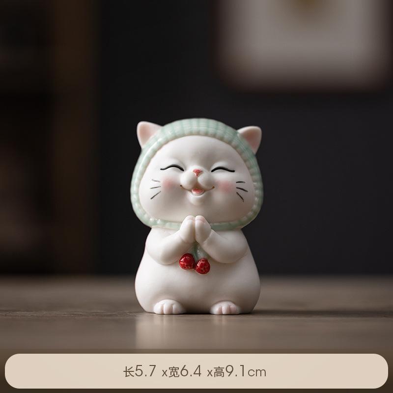 Ceramic Cute Lucky Cat Statue Ornament Miniature Fortune Kitten Crafts Home Desktop Office Cartoon Accessories Exquisite Gift